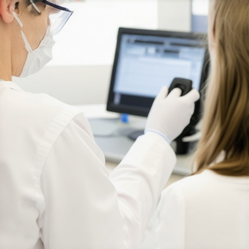 Doctor demonstrating rapid lab testing to a patient in a clinic.