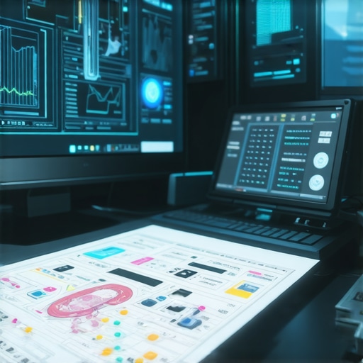 A modern remote diagnostics laboratory featuring AI interfaces and health monitoring devices.
