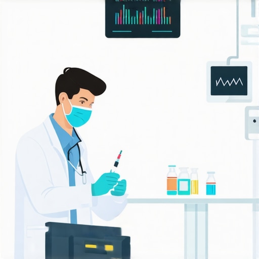 A healthcare professional administering vaccination and rapid lab testing with telehealth consultation.
