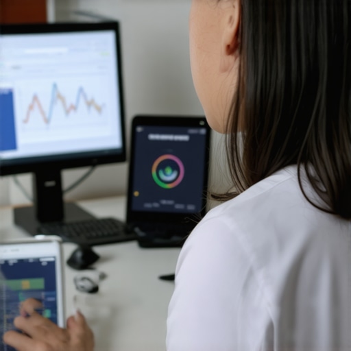 A person engaging in a telehealth consultation with digital lab testing devices in a home office