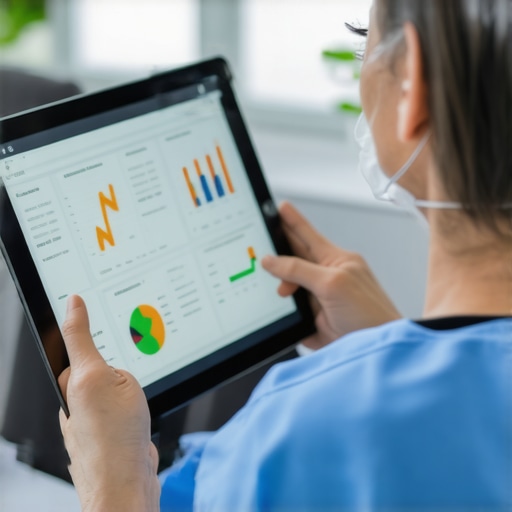 Doctor consulting with a patient via telehealth with lab and vaccination info displayed.