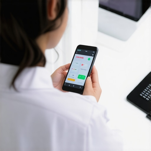 Person performing a home health test with digital device and online health platform