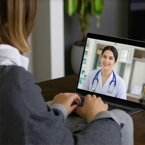 Person consulting with doctor via laptop for quick vaccination planning.