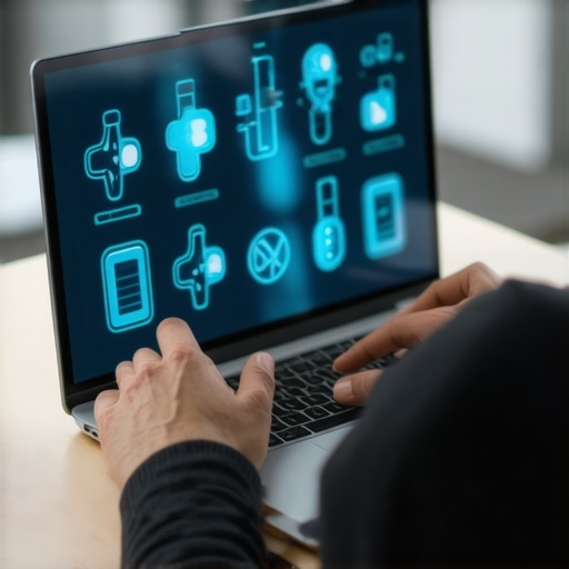 Person accessing telehealth services and lab reports on laptop