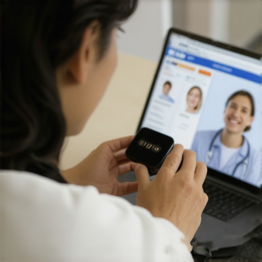 Person reviewing health data on a tablet while on a video call with a healthcare provider.