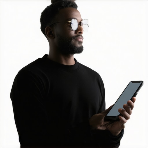 A person accessing health screening results on a tablet with at-home test kits nearby.