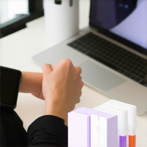 Person monitoring health data on devices in a home environment.