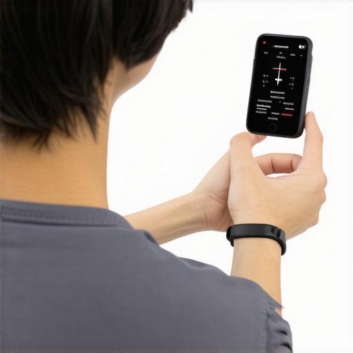 A person checking health data on smartwatch and home device
