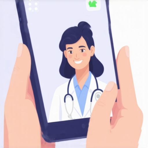A digital illustration of a telehealth consultation on a tablet with a doctor