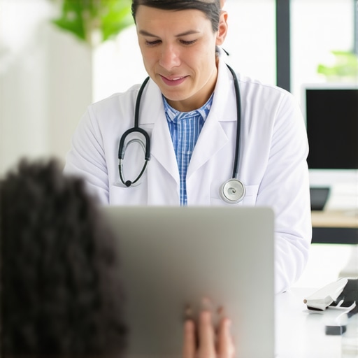 Person discussing lab results with a healthcare provider via video call.