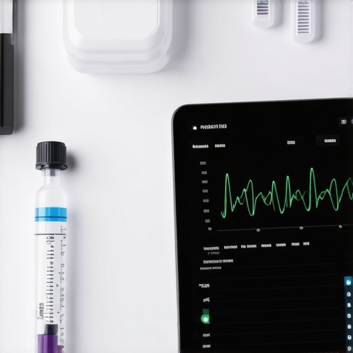A person analyzing health data on a tablet with home testing kits and digital health devices around.