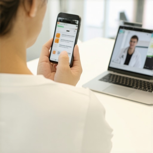 Person analyzing lab test results via telehealth on a digital device.