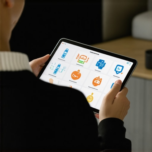 Digital Health Dashboard for Wellness Person viewing a digital health dashboard on a tablet indicating lab tests, vaccinations, and telehealth options.