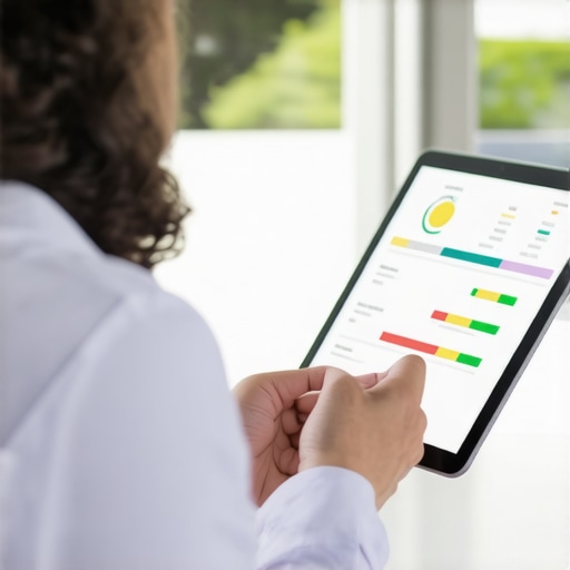 Digital Healthcare in Action Person engaging with telehealth platform on tablet showing health analytics.