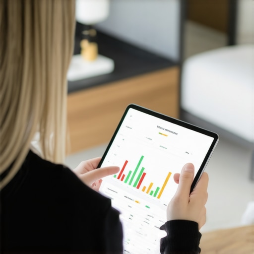 Integrated Health Monitoring System A person analyzing health data on a tablet to monitor wellness progress.