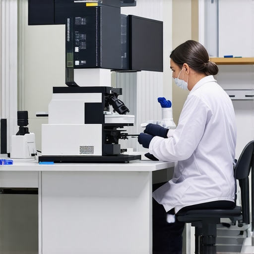Modern Medical Laboratory for Advanced Testing Healthcare professional examining blood test results in a high-tech laboratory.