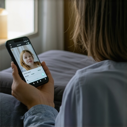 Parent consulting pediatrician via telehealth during nighttime Parent using a smartphone for a virtual doctor consultation at night
