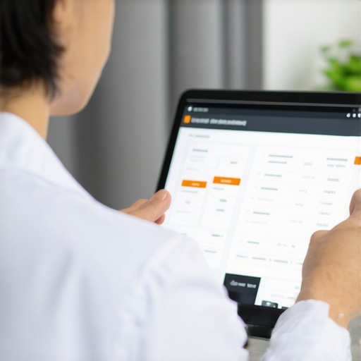 Remote Lab Results Review Healthcare provider analyzing digital lab data on a screen from home.