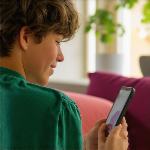 Teen using smartphone for telehealth A teenager comfortably engaged in a virtual healthcare appointment from home, illustrating telehealth accessibility.