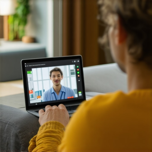 Person consulting with a doctor via laptop in home setting