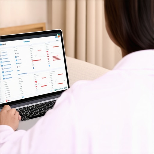 Healthcare professional and patient discussing blood test results on a laptop in a home environment