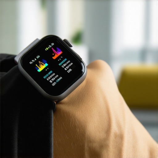 Person using a smartwatch or fitness tracker to monitor health data at home.