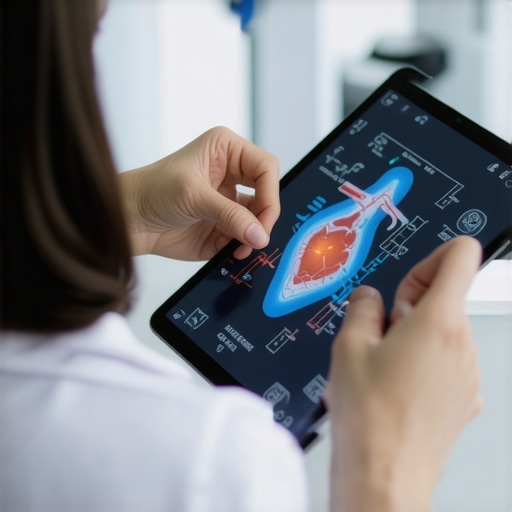 Person discussing heart health tests with a healthcare professional using a tablet.