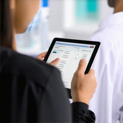 Healthcare professional discussing lab results with a patient using a tablet