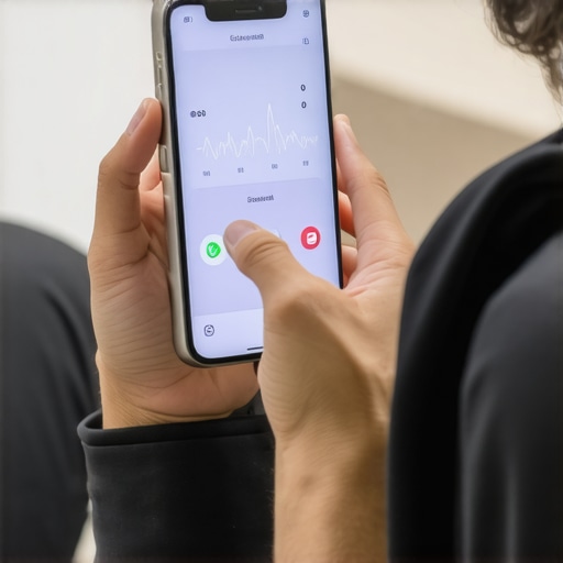 Person checking health metrics on a smartphone with wearable devices