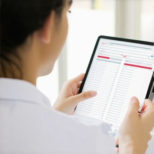 Expert analyzing comprehensive lab data for hidden health risks A doctor studying detailed blood test results on screen for early markers of inflammation and health risks.