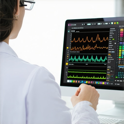 Expert analyzing lab data Healthcare professional reviewing complex lab results on digital screens.