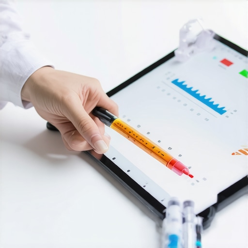 A person preparing a blood sample using a home testing kit alongside a tablet showing health data