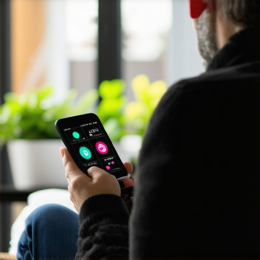 Individual reviewing health data on a wearable device and tablet at home