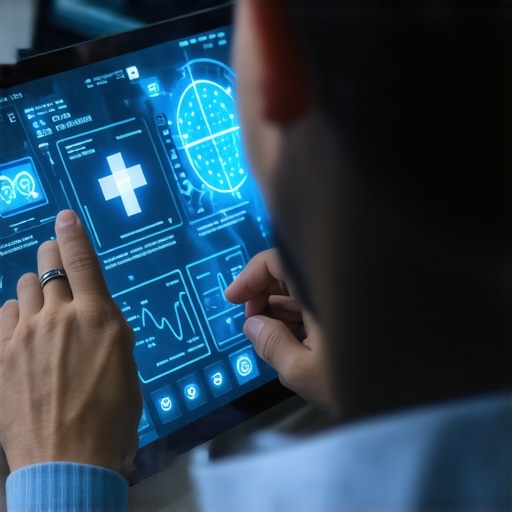 Integrated Wellness Monitoring Person analyzing health data on a tablet