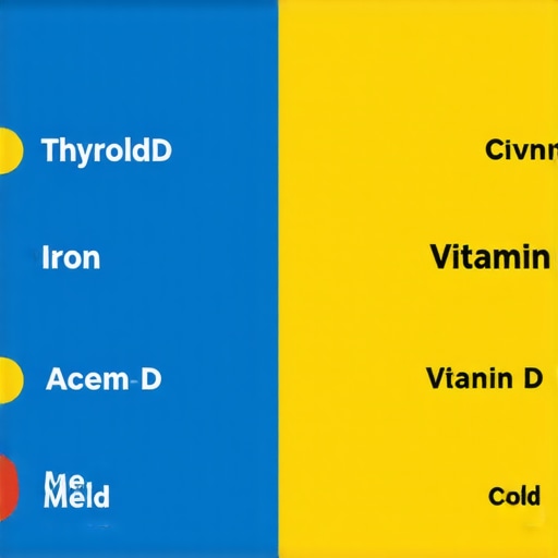 Key Lab Markers for Chronic Coldness Diagram illustrating thyroid, iron, and vitamin D markers impacting body temperature regulation.