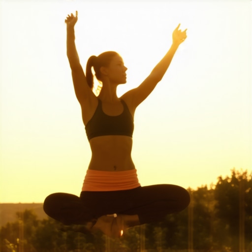 Person performing morning stretching outdoors under sunlight