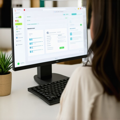 Person conducting a telehealth appointment with organized digital health records and quality equipment in a dedicated home office