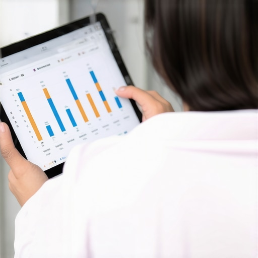 Remote Health Monitoring Individual examining digital lab results on tablet for inflammation tracking