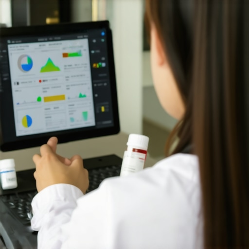 Virtual Bone Health Consultation Person discussing bone health with doctor through telehealth platform with lab results and supplements visible