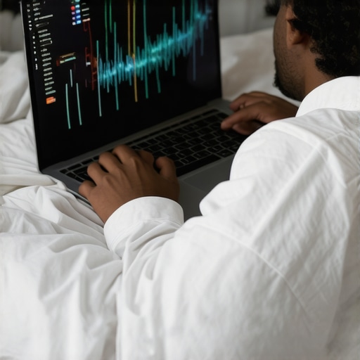 Virtual Sleep Consultation in Progress Person having a telehealth sleep consultation from their bedroom, with sleep data displayed on laptop