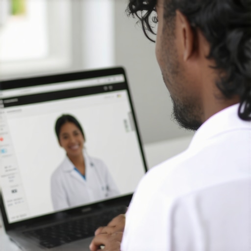 Person using a laptop for telehealth appointment about blood pressure meds