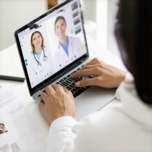 Person in a video call with a doctor for urgent wellness advice.