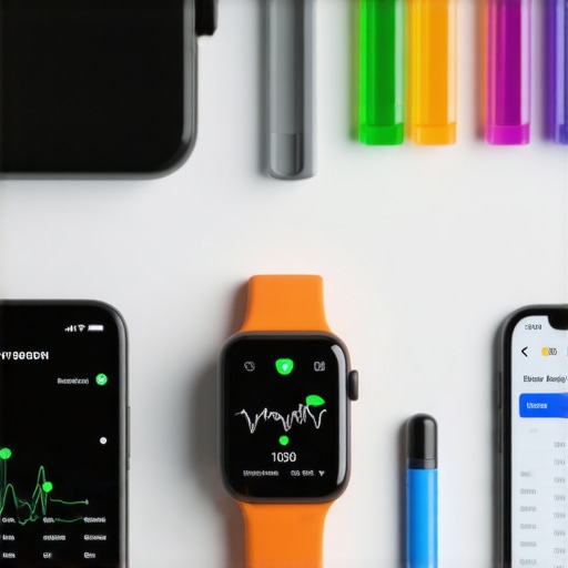 Connected Wellness Tools for Long-Term Health A person using a wearable health tracker, smartphone, and lab kit to monitor wellness