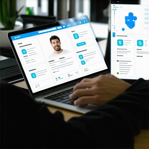 Digital Health Profile Setup for Immunity Verification Individual managing health records on a computer for travel verification.