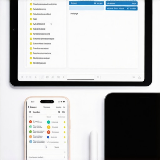 Digital Health Workspace for Wellness Management A workspace featuring a tablet and smartphone displaying health records and reminders for lab tests and vaccinations.