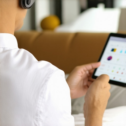 Integrating Wearable Tech and Digital Records Person monitoring health data using wearable device and digital health records on tablet.