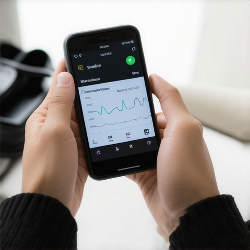 Modern Health Monitoring Devices in Action Person monitoring their fitness with a smartwatch and smartphone app, emphasizing health tech tools.