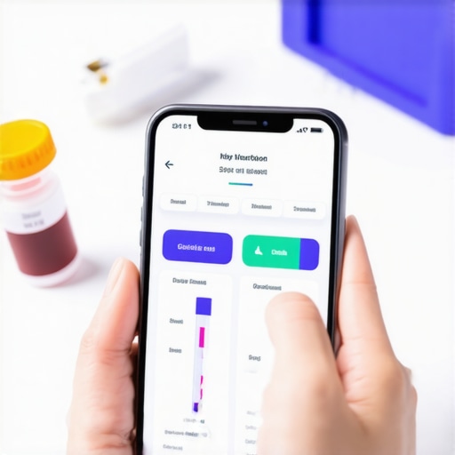 Monitoring Electrolyte Balance with Telehealth Tools Person tracking hydration and electrolyte levels using a smartphone app with blood test kit in background