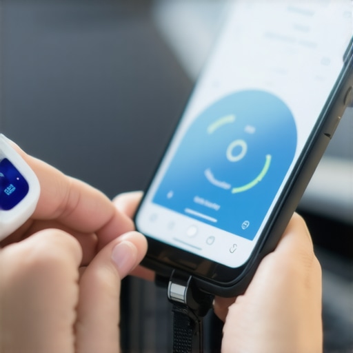 Person measuring blood sugar with a glucometer and tracking data on a smartphone.
