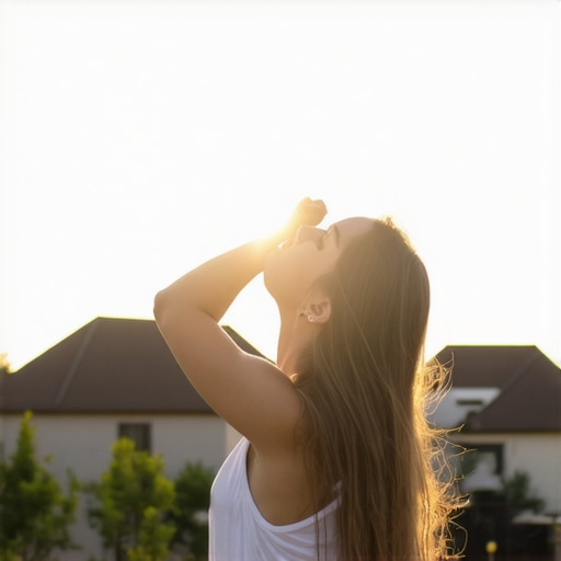 Morning Stretch Routine Person stretching outdoors during sunrise to improve insulin sensitivity.
